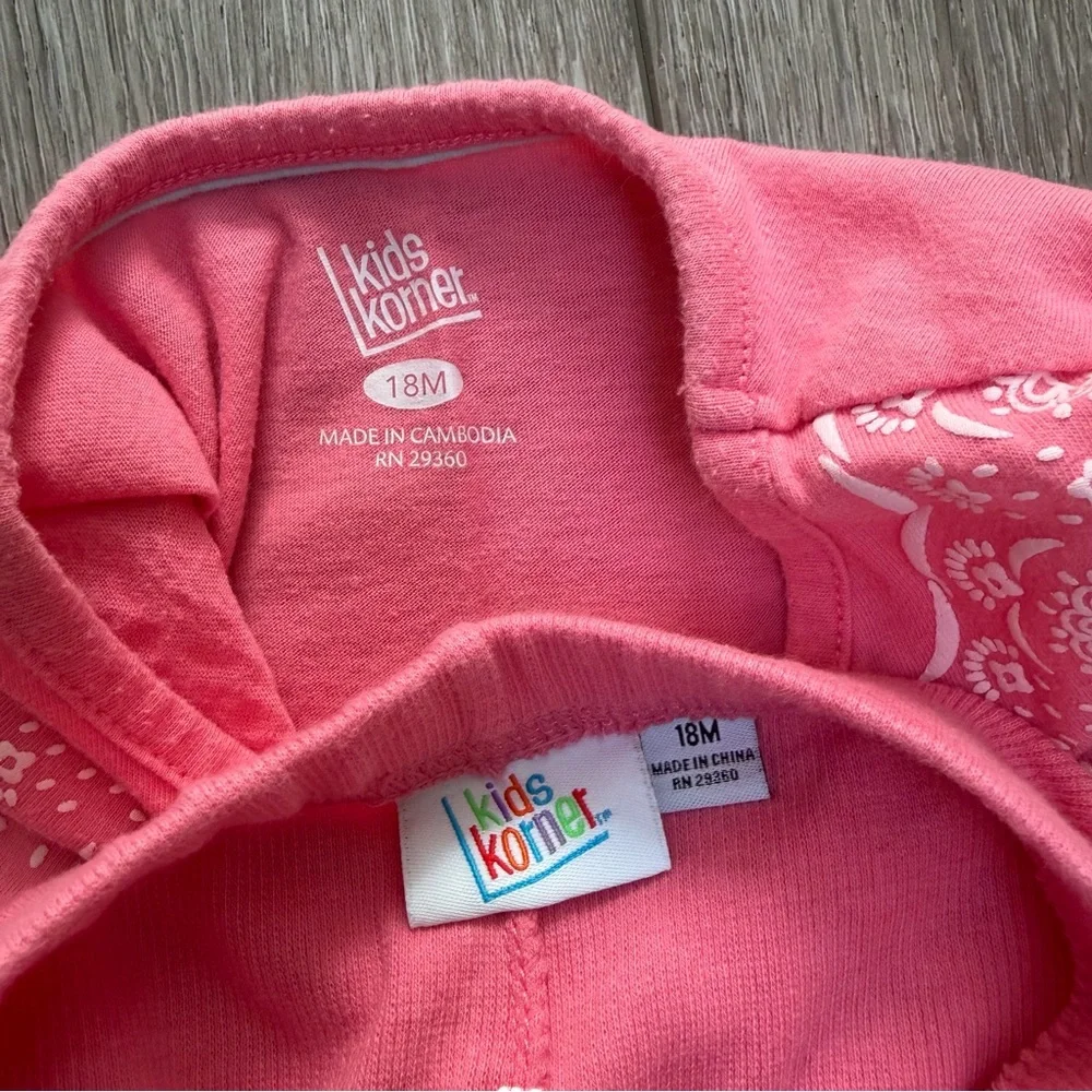 KIDS KORNER 2PC LONG SLEEVE TUNIC TOP AND RIBBED LEGGINGS OUTFIT SET PINK 18MO